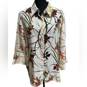 ALFRED DUNNER SHEER FLORAL BUTTON DOWN LONG SLEEVE FALL BLOUSE SIZE 16